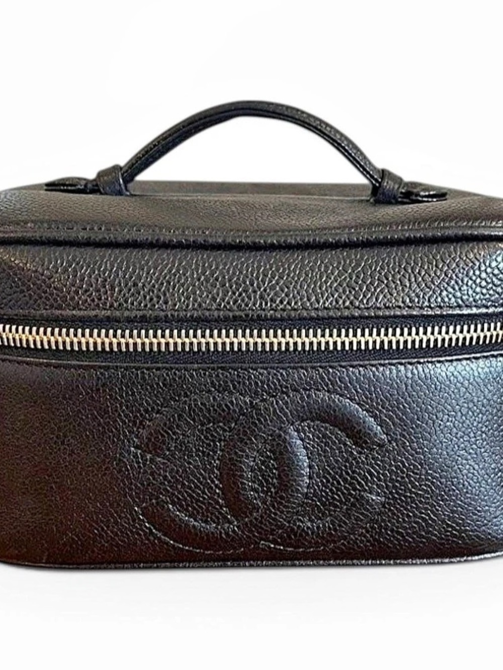 Authentic vintage Chanel Caviar Large Vanity Case Black Cosmetic Case